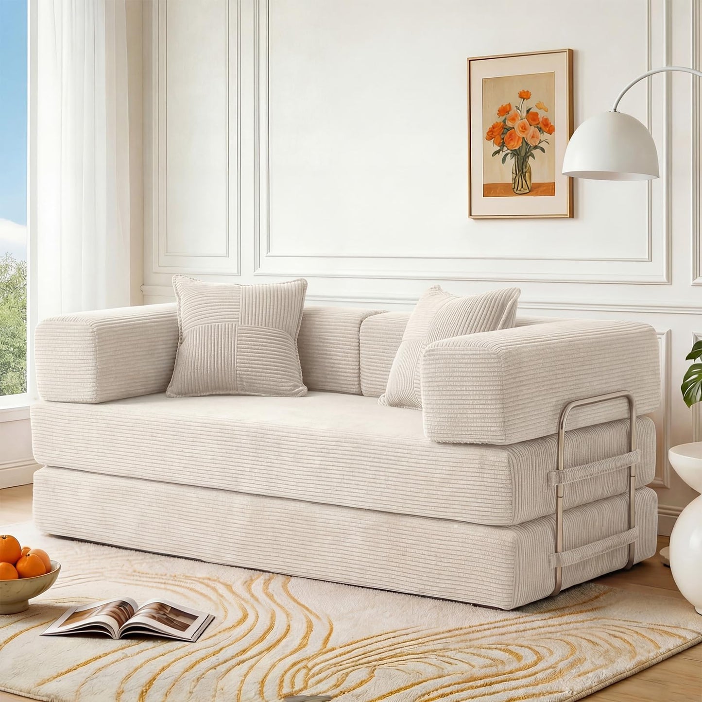 Vipbear Premium 5-in-1 Vielseitiges Rahmenloses Sofa, 200 cm, Ergonomisch Verwandelbarer 3-Sitzer mit Memory-Schaum, Ausklappbares Schlafsofa fürs Wohnzimmer
