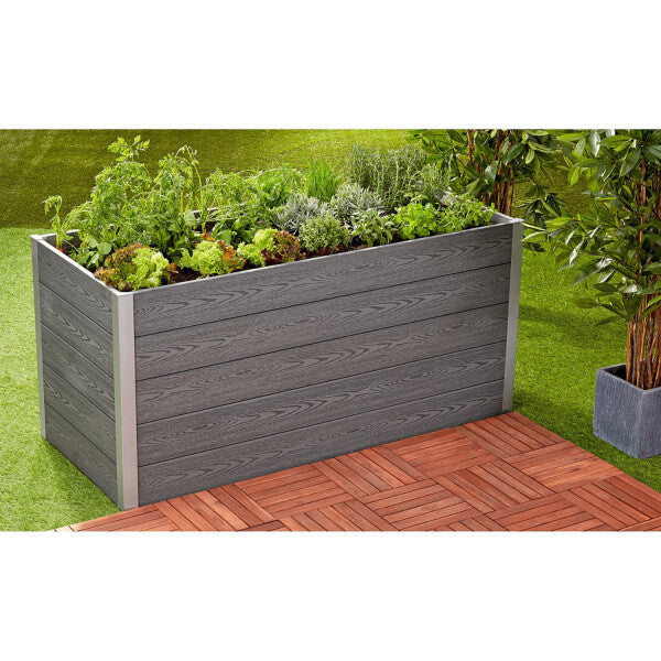 Alu / WPC-Hochbeet Pflanzkasten 160 x 75 x 70 cm Grau Braun