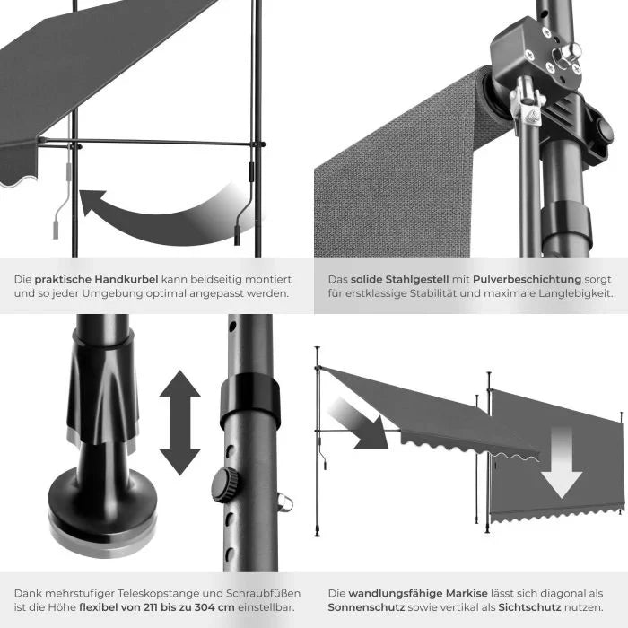 TecTake 404971 Klemmmarkise mit Handkurbel Höhenverstellbar