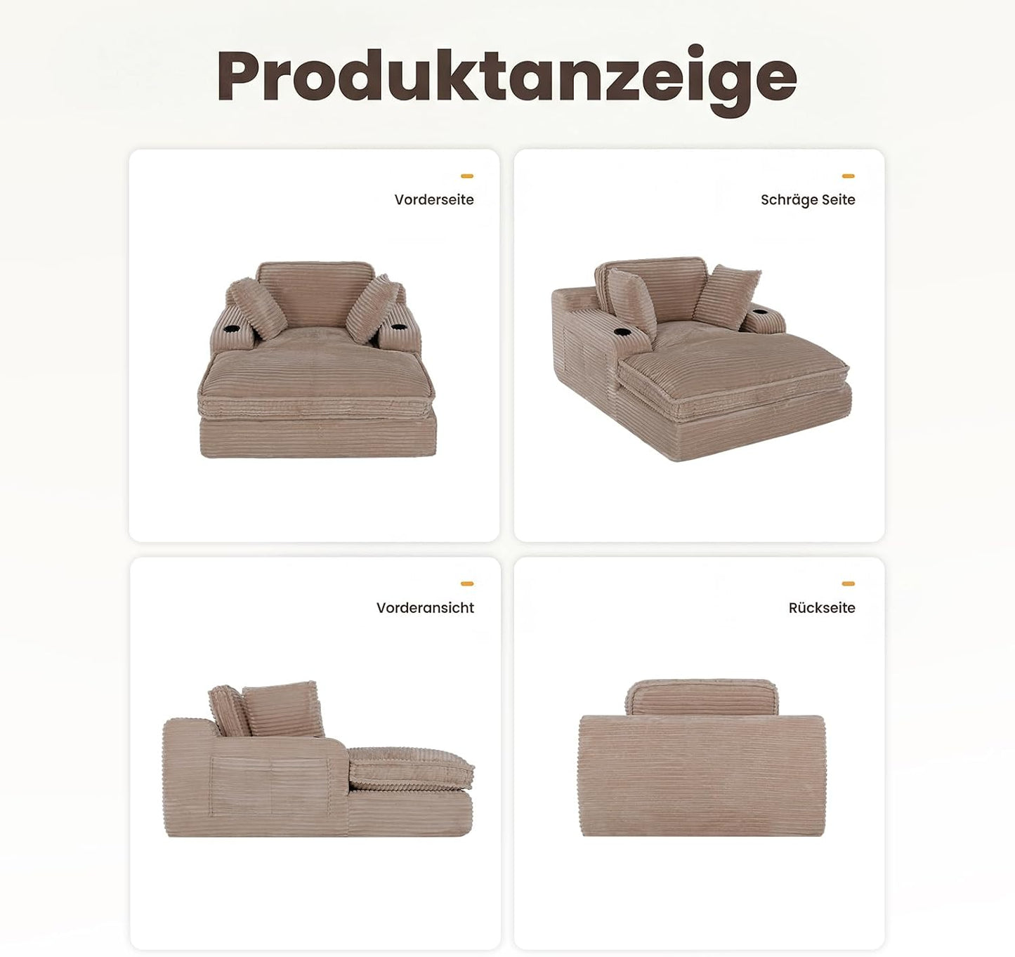 MALOL Schlafsofa, Boneless Sofas & Couches, Schlafcouch mit Schlaffunktion, Couch mit Chaiselongue, 3 Kissen, Bequeme Sofa Couch für Schlafzimmer & Wohnzimmer, Grau, 170cm * 133cm * 66cm, Kamel