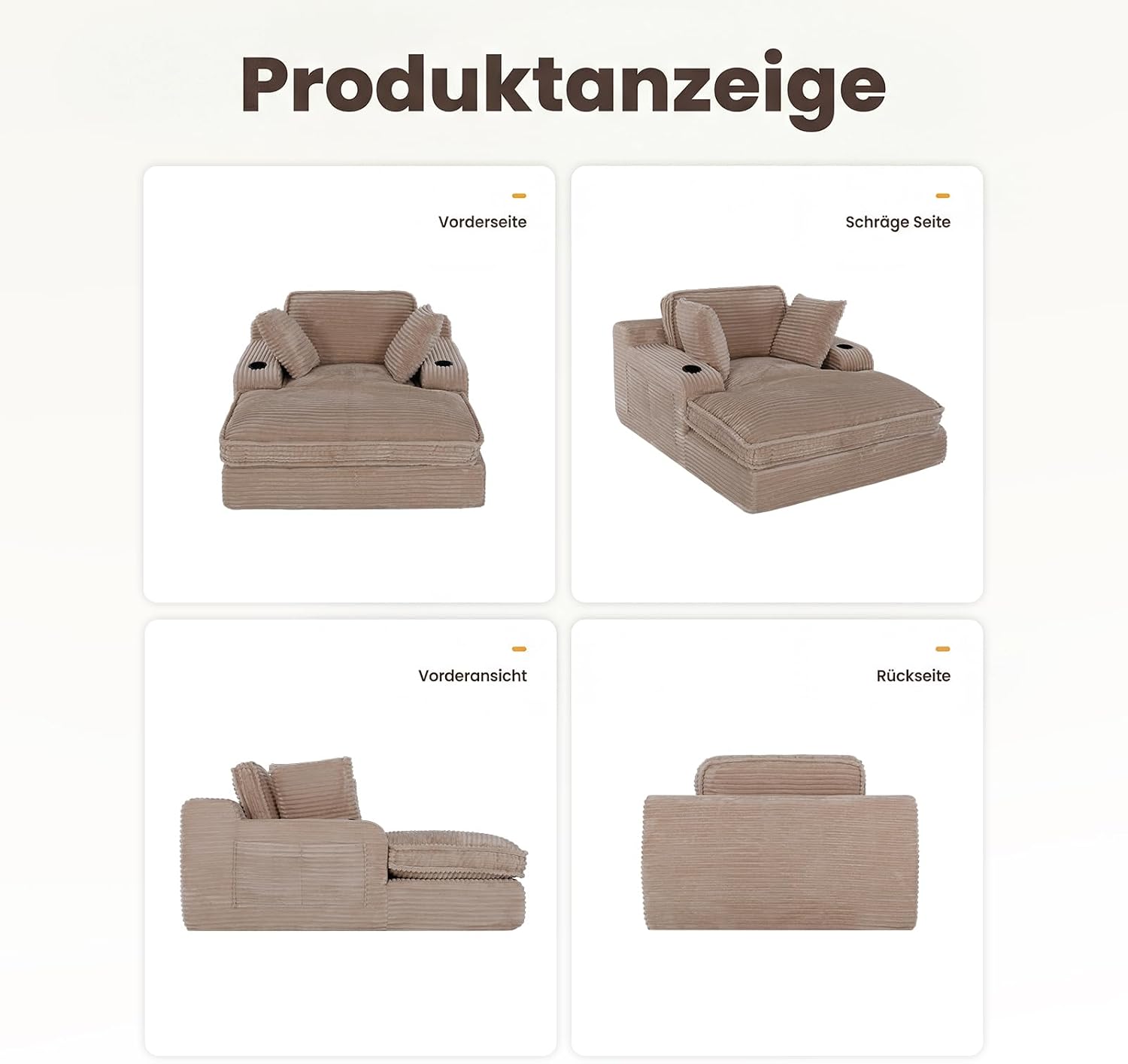 MALOL Schlafsofa, Boneless Sofas & Couches, Schlafcouch mit Schlaffunktion, Couch mit Chaiselongue, 3 Kissen, Bequeme Sofa Couch für Schlafzimmer & Wohnzimmer, Grau, 170cm * 133cm * 66cm, Kamel