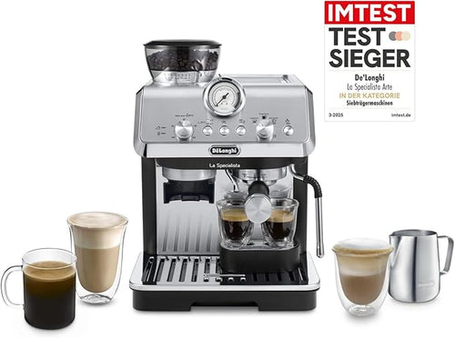 De'Longhi La Specialista Arte EC9155.MB Portafilter Machine, Espresso Machine with Grinder, 8 Grinding Levels, 15 Bar, 3 Temperatures, Milk Foam Nozzle, 1550 W, 1.7 L Tank, Stainless Steel/Black, Includes Barista Kit