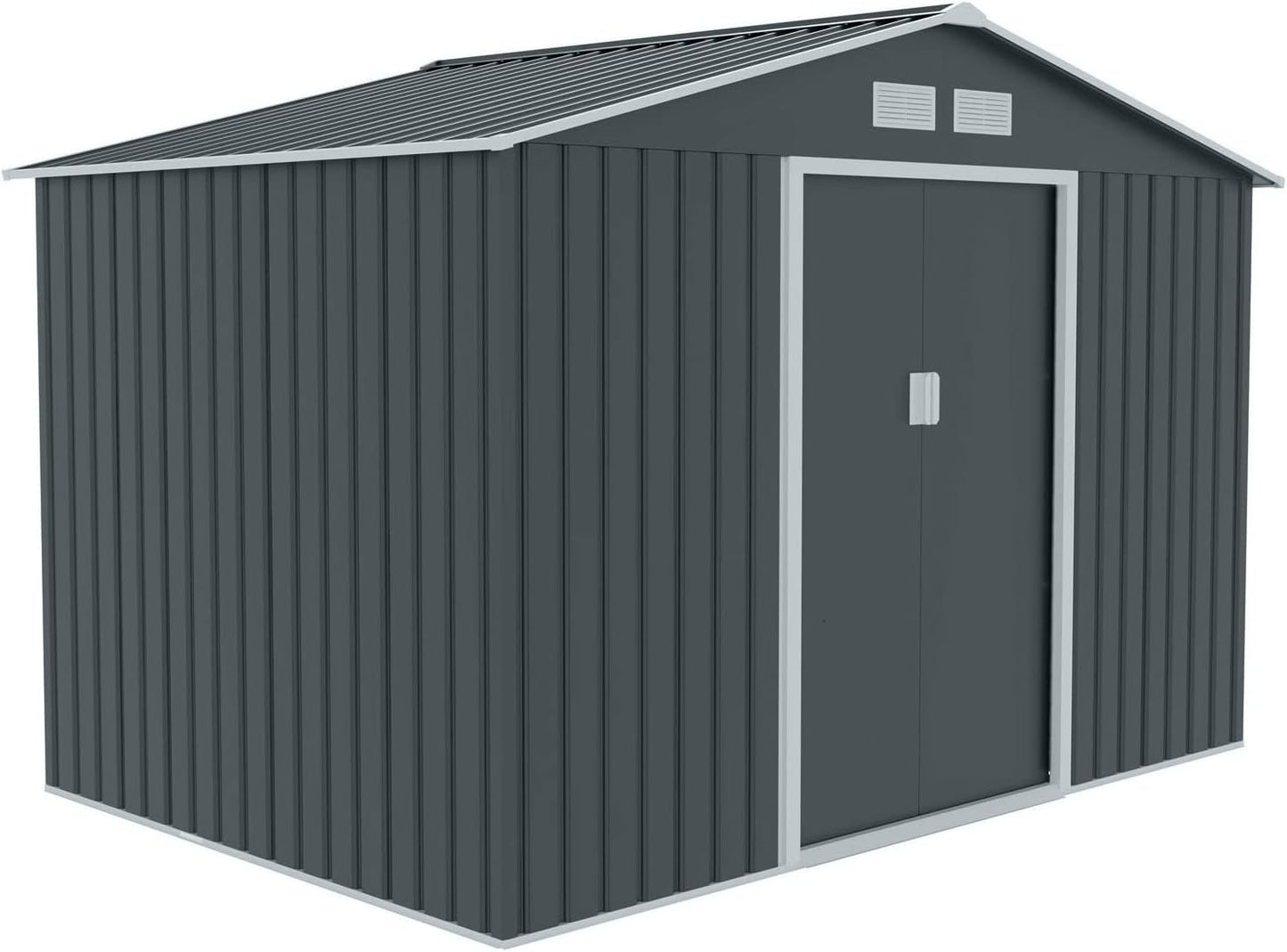 Svita S300 XXXL Metal Tool Shed, 277 x 319 x 192 cm, Pitched Roof, Garden Shed, Grey/Light Grey