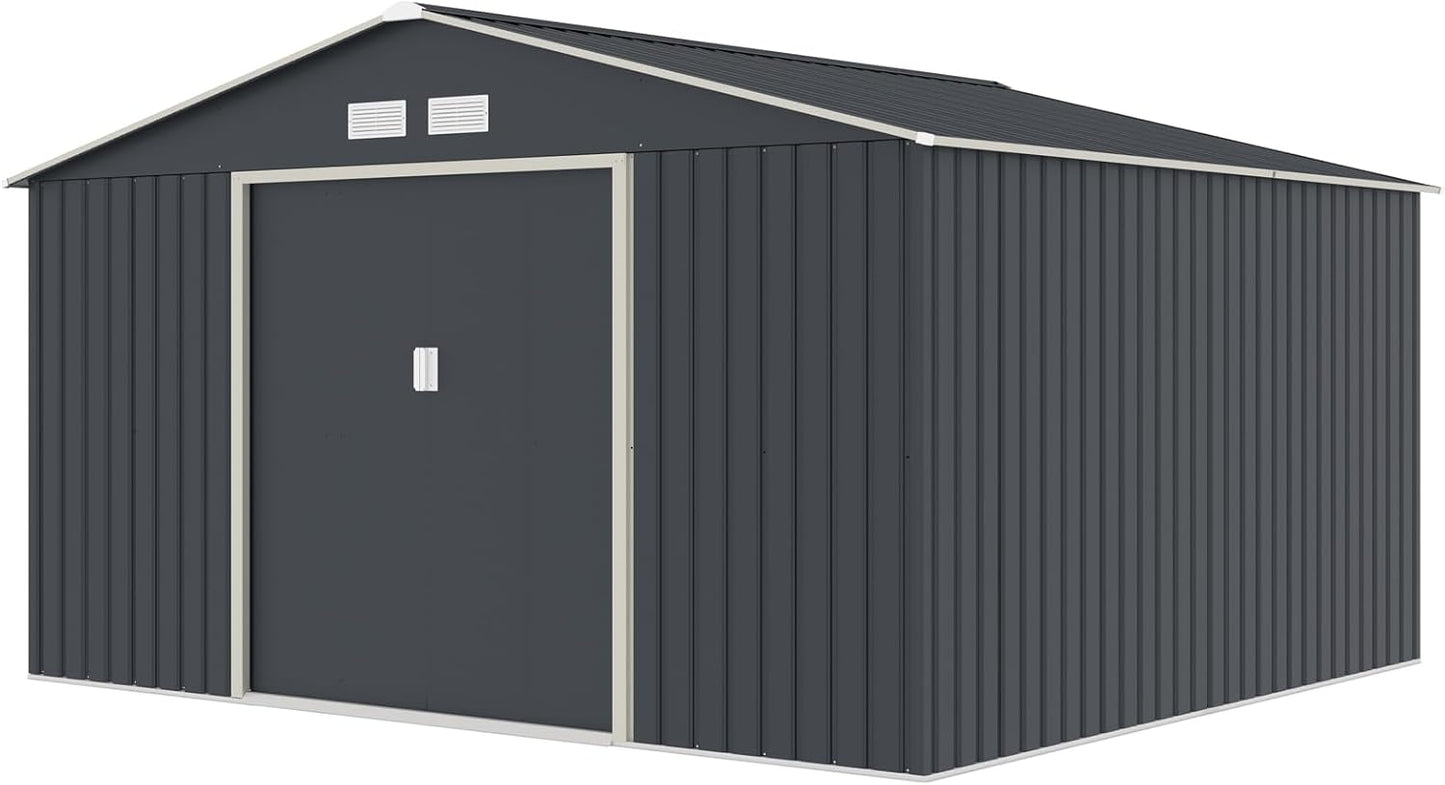 Svita S300 XXXL Metal Tool Shed, 277 x 319 x 192 cm, Pitched Roof, Garden Shed, Grey/Light Grey
