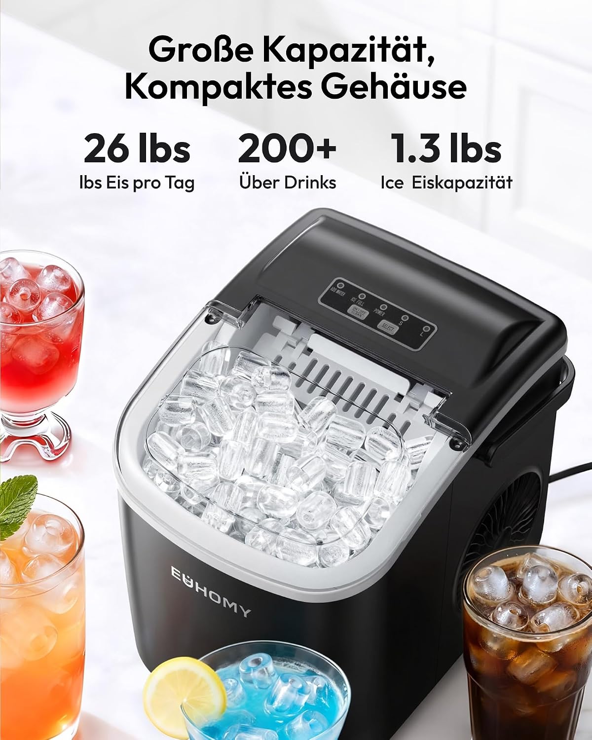 EUHOMY DE-IM06D-02-AZ-HM Eiswürfelmaschine Tragbar 12 kg/Tag
