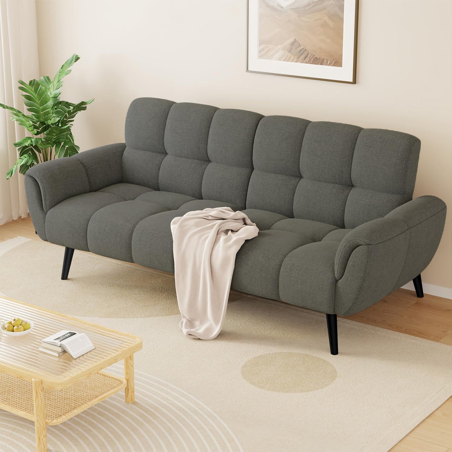 HIPIHOM Sofa Mit Schlaffunktion, Klappsofa Sofa 3 Sitzer, Schlafsofa 155x85cm, Bequemes Geeignet Für Wohnzimmer, Schlafzimme, Büro, Lounge, Zimmerr