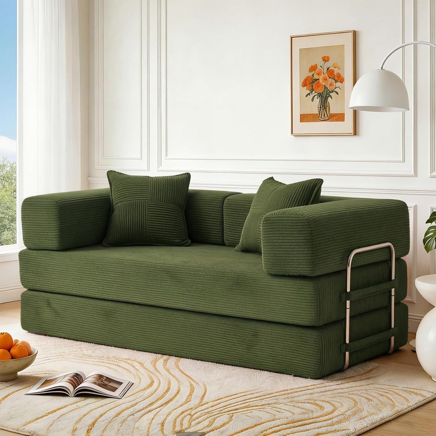 Vipbear Premium 5-in-1 Vielseitiges Rahmenloses Sofa, 200 cm, Ergonomisch Verwandelbarer 3-Sitzer mit Memory-Schaum, Ausklappbares Schlafsofa fürs Wohnzimmer