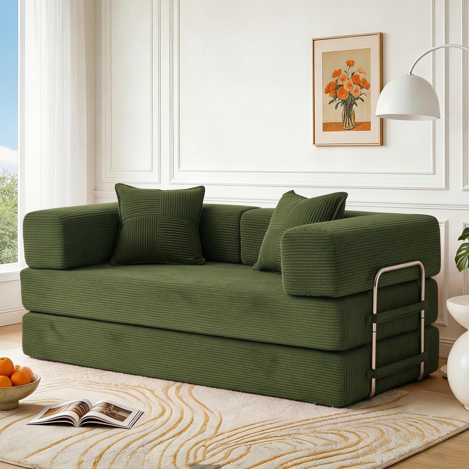 Vipbear Premium 5-in-1 Vielseitiges Rahmenloses Sofa, 200 cm, Ergonomisch Verwandelbarer 3-Sitzer mit Memory-Schaum, Ausklappbares Schlafsofa fürs Wohnzimmer