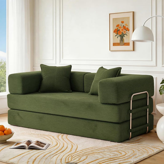 Vipbear Premium 5-in-1 Vielseitiges Rahmenloses Sofa, 200 cm, Ergonomisch Verwandelbarer 3-Sitzer mit Memory-Schaum, Ausklappbares Schlafsofa fürs Wohnzimmer