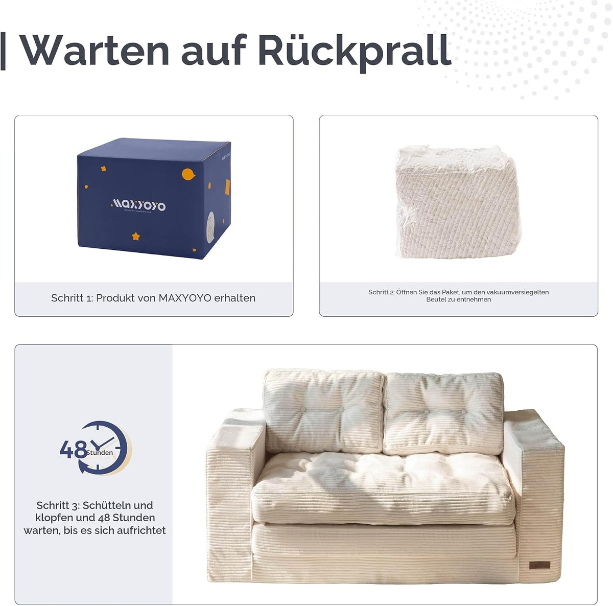 MAXYOYO Schlafsofa, Umbaubares Zweisitzer-Sofa mit 2 Kissen, 2-in-1 Komfort-Kordsofa, Bodenliege mit ausziehbarer Liegefläche 113x190cm, 15cm starkem Schaumstoff