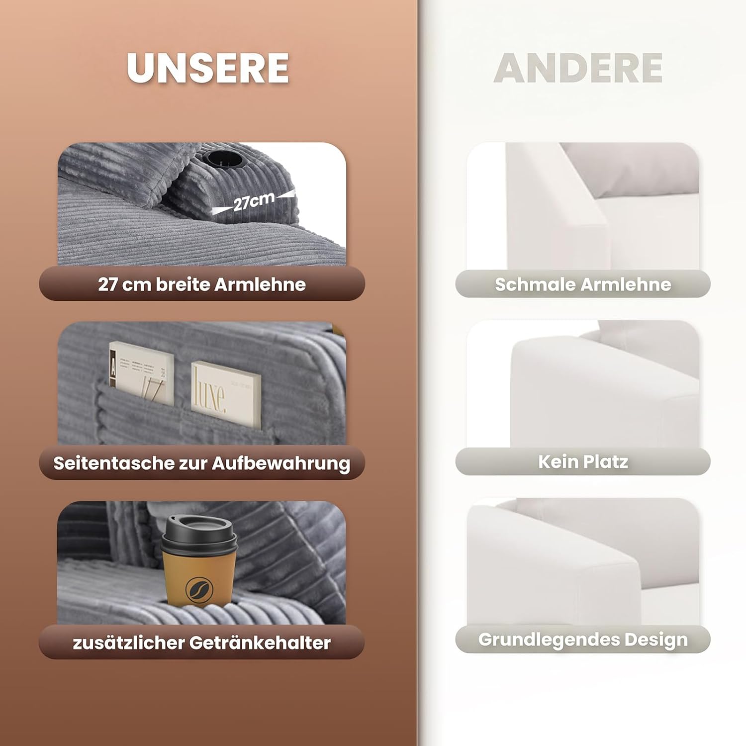 MALOL Schlafsofa, Boneless Sofas & Couches, Schlafcouch mit Schlaffunktion, Couch mit Chaiselongue, 3 Kissen, Bequeme Sofa Couch für Schlafzimmer & Wohnzimmer, Grau, 170cm * 133cm * 66cm, Grau