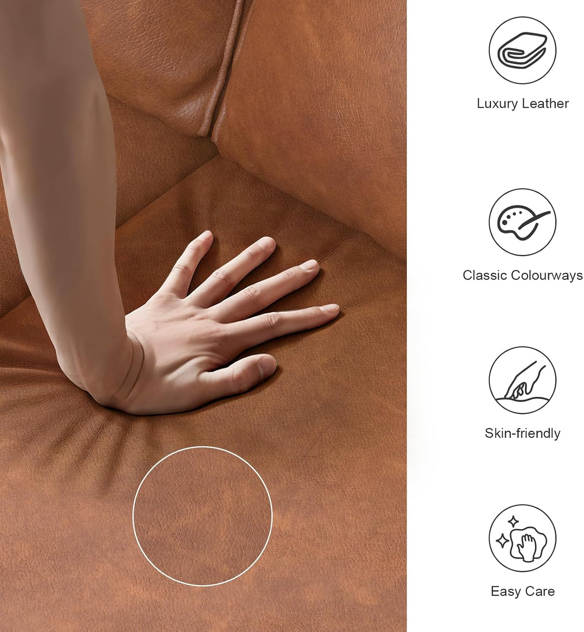 2-Sitzer Sofa, Dicke Kissen, 2 Kissen & Taschen(Braun_pu)