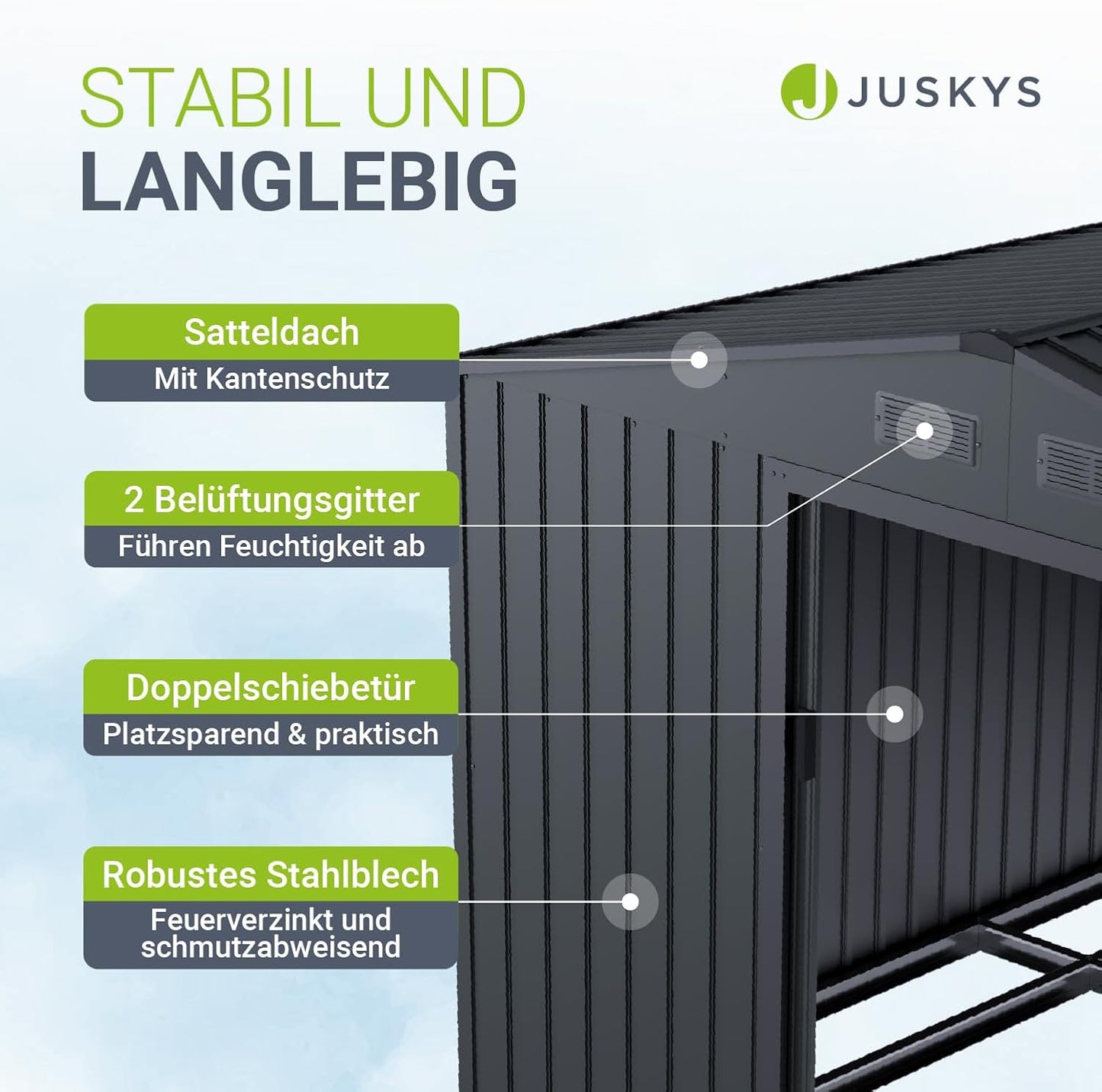 Juskys Metal XL Tool Shed - Garden Shed & Tool Shed with Sliding Door, Foundation Frame & Lock, Weatherproof Garden Cabinet for Storage - Dark Grey