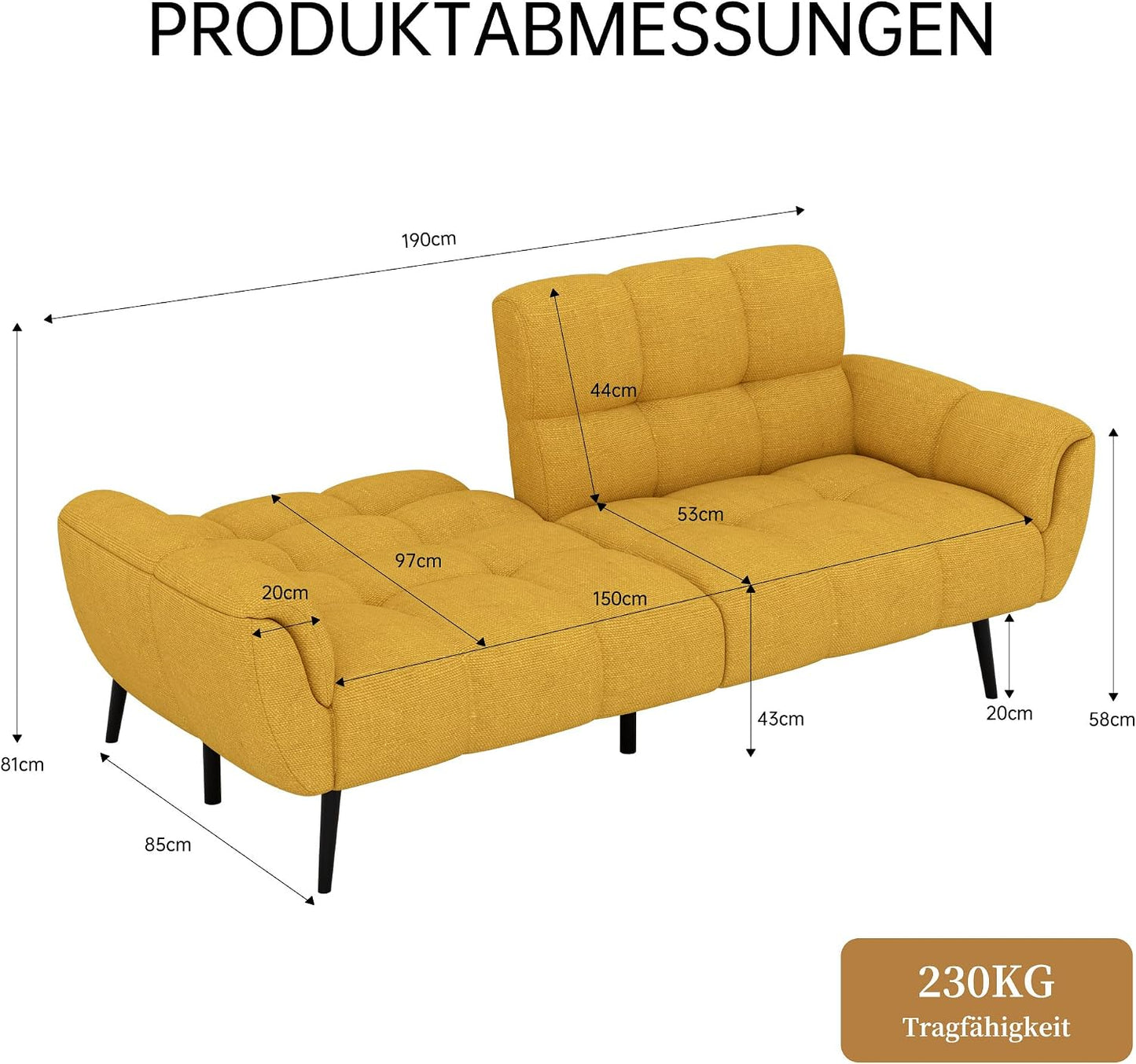 HIPIHOM Sofa Mit Schlaffunktion, Klappsofa Sofa 3 Sitzer, Schlafsofa 155x85cm, Bequemes Geeignet Für Wohnzimmer, Schlafzimme, Büro, Lounge, Zimmerr