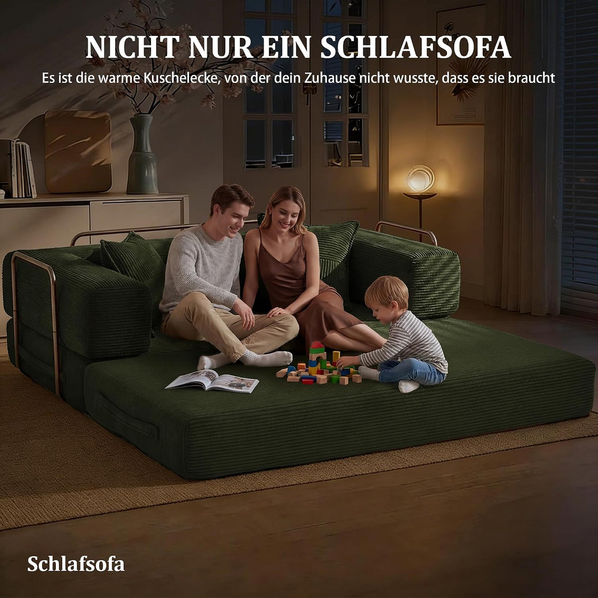 Vipbear Schlafsofa 160cm Breit, Boneless Couch mit Schlaffunktion Cord Sofa