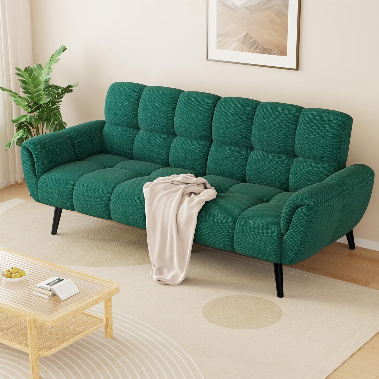 HIPIHOM Sofa Mit Schlaffunktion, Klappsofa Sofa 3 Sitzer, Schlafsofa 155x85cm, Bequemes Geeignet Für Wohnzimmer, Schlafzimme, Büro, Lounge, Zimmerr