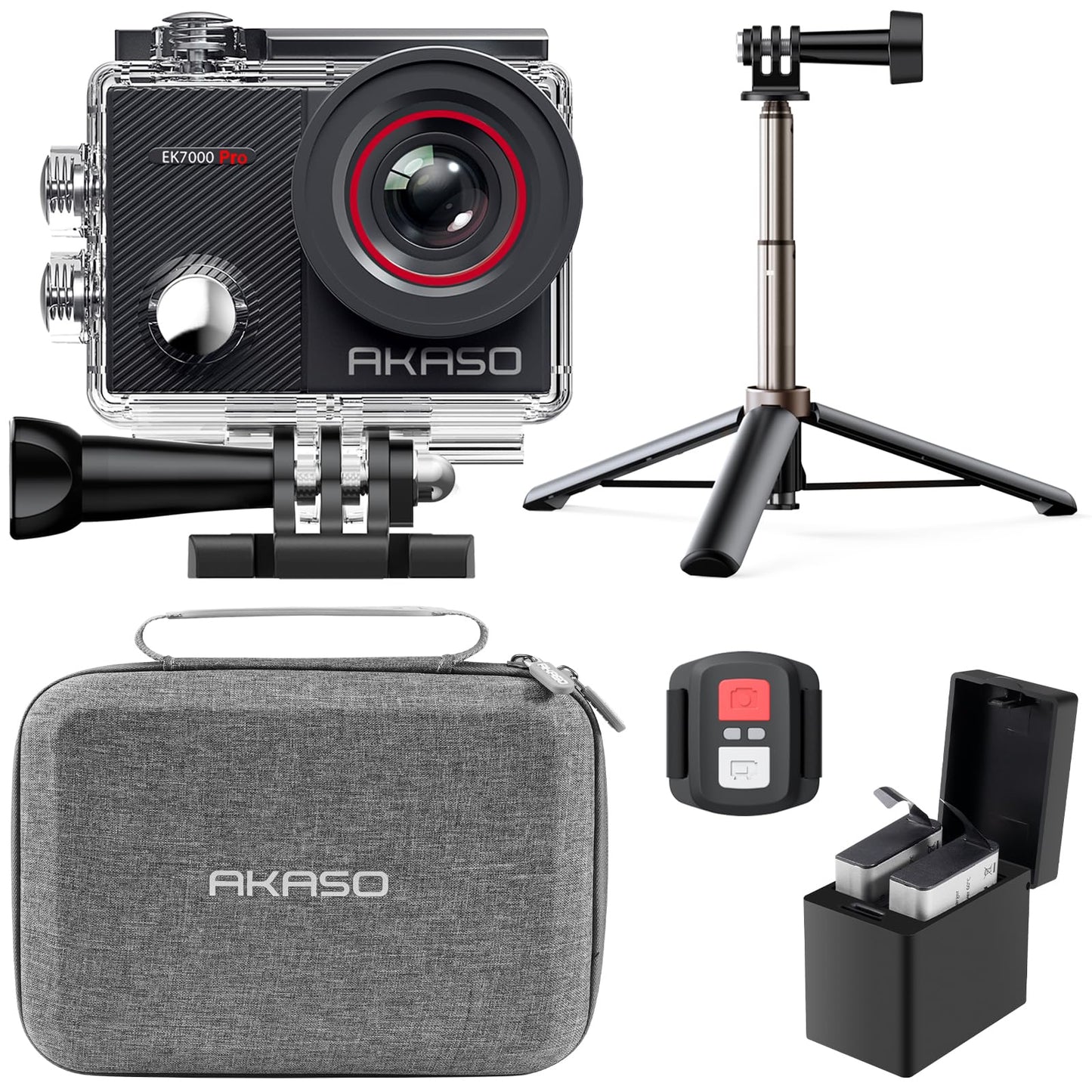 AKASO EK7000 Pro Actionkamera 4K/30fps – 20MP, EIS, 40m wasserdicht, 2" IPS Touchscreen, Schwarz