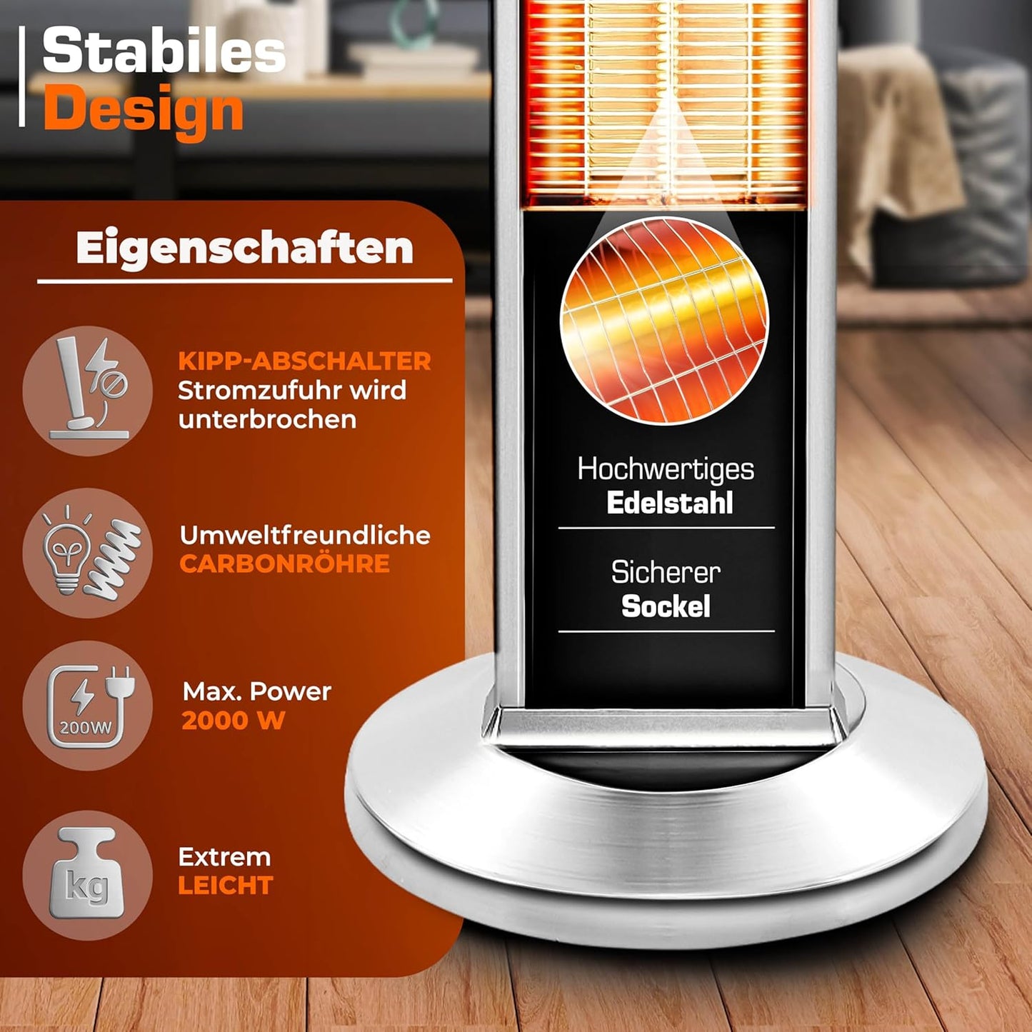 TRESKO THSL-009 Infrarot Standheizstrahler Innen & Aussen 2000W
