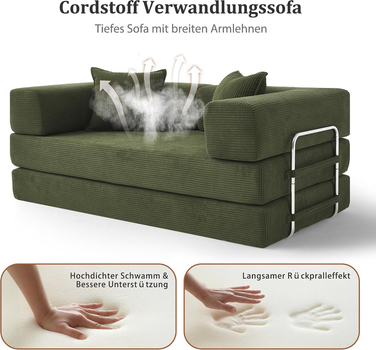 Vipbear Schlafsofa 160cm Breit, Boneless Couch mit Schlaffunktion Cord Sofa