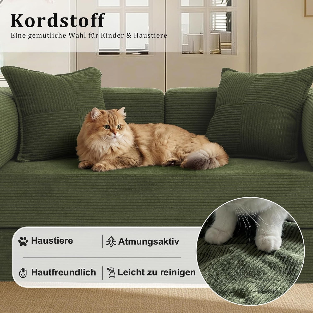 Vipbear Schlafsofa 160cm Breit, Boneless Couch mit Schlaffunktion Cord Sofa