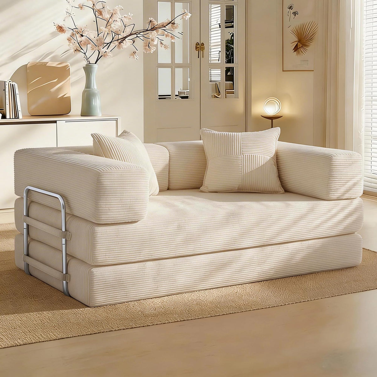 Vipbear Schlafsofa 160cm Breit, Boneless Couch mit Schlaffunktion Cord Sofa