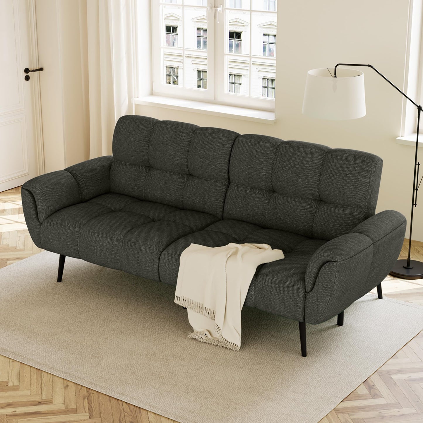 HIPIHOM Sofa Mit Schlaffunktion, Klappsofa Sofa 3 Sitzer, Schlafsofa 155x85cm, Bequemes Geeignet Für Wohnzimmer, Schlafzimme, Büro, Lounge, Zimmerr