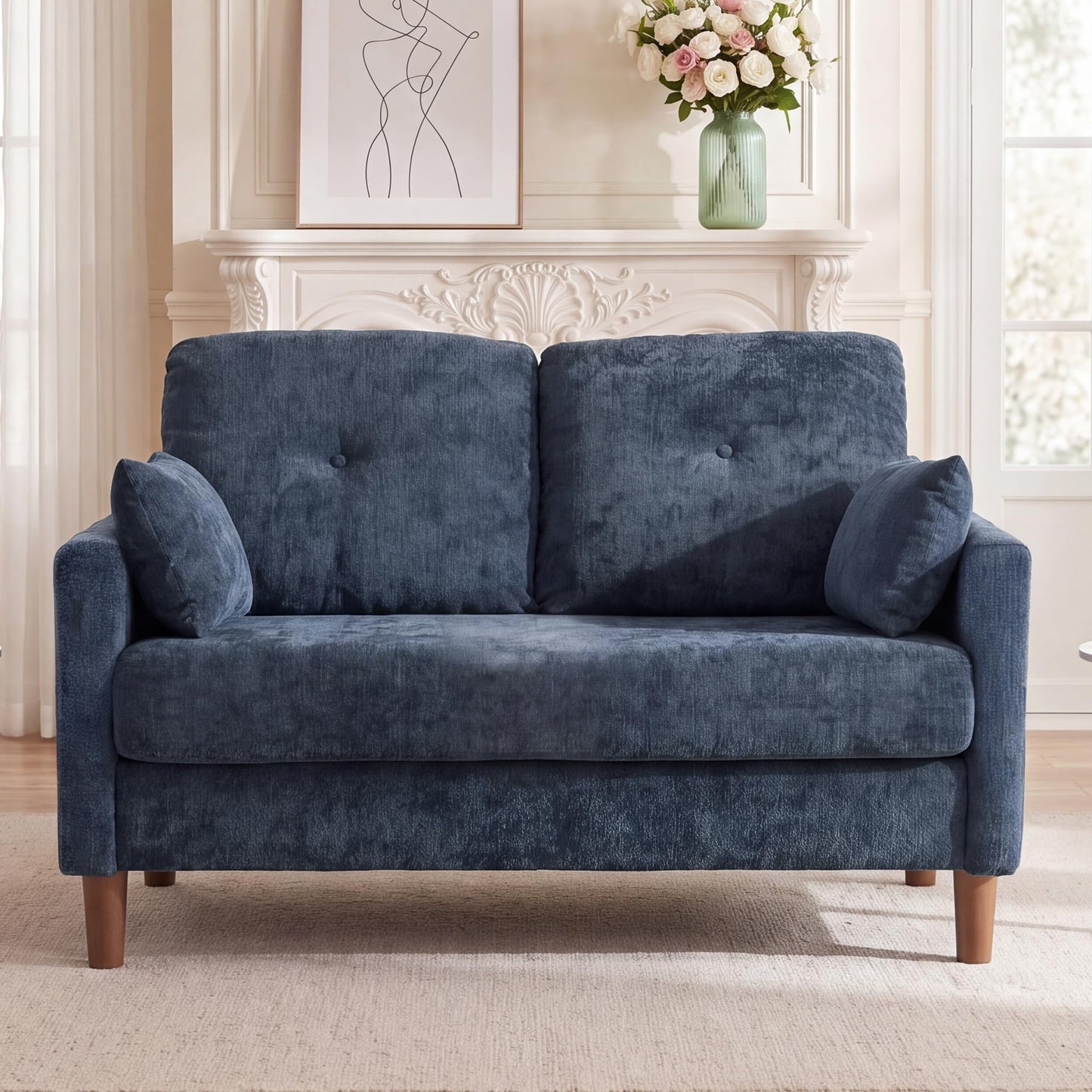 Vipbear Sofa 3 Sitzer Klein,174 cm, Grün Chenille-Stoff Sofas mit 2 Kissen, Modernes Couch mit Wide Armlehnen und Klapptisch, Extra Tiefe Sitze, Gästesofa für Wohnzimmer, Apartment, Büro