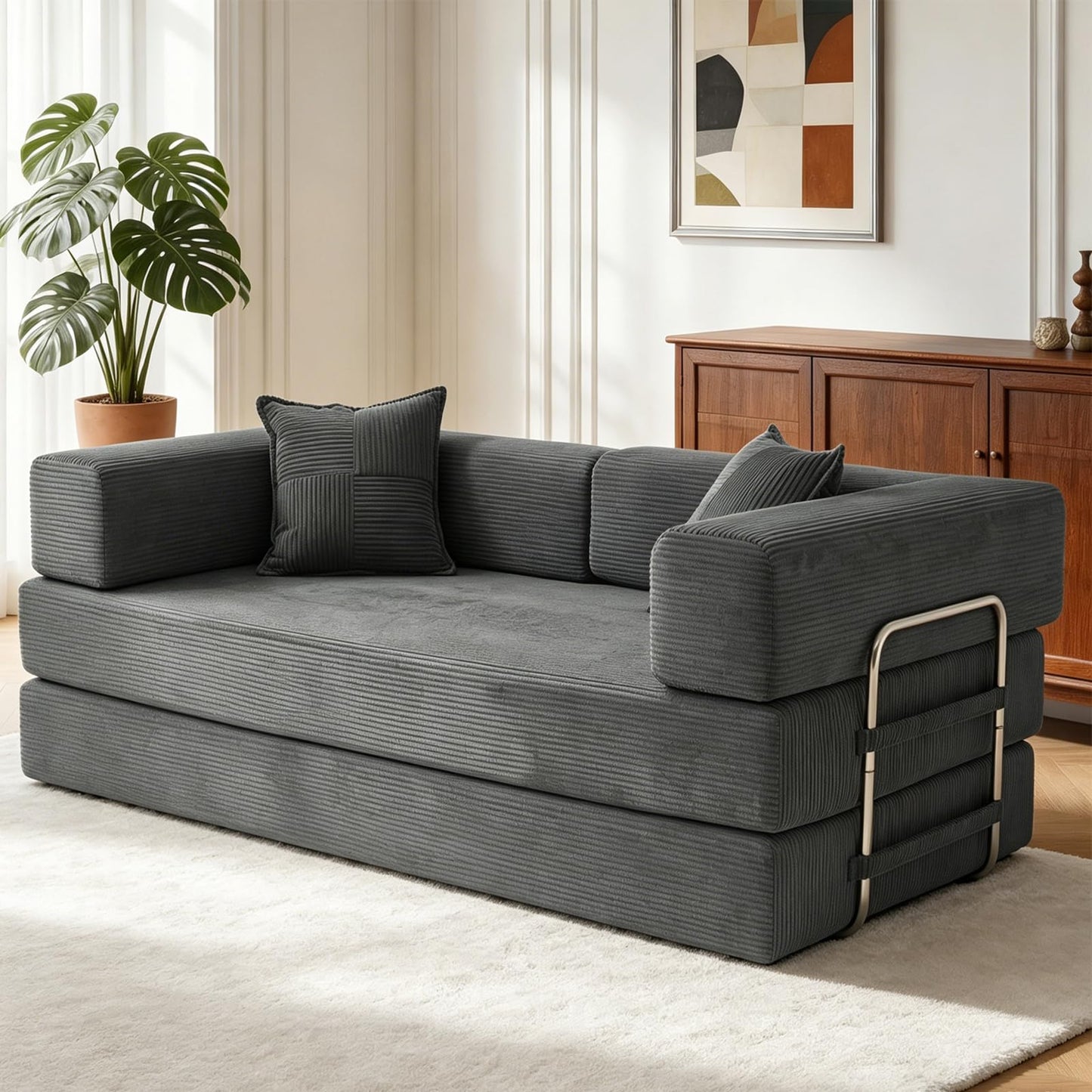 Vipbear Premium 5-in-1 Vielseitiges Rahmenloses Sofa, 200 cm, Ergonomisch Verwandelbarer 3-Sitzer mit Memory-Schaum, Ausklappbares Schlafsofa fürs Wohnzimmer
