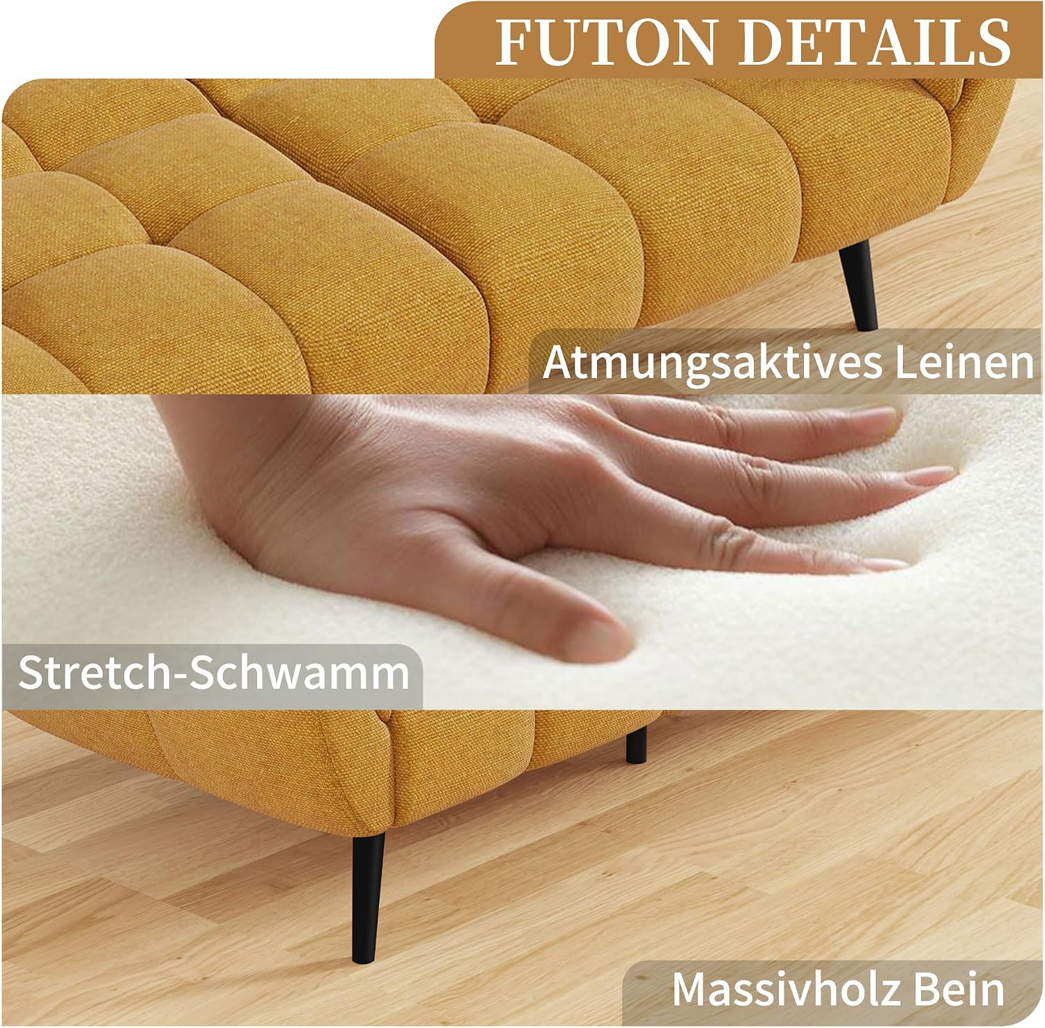 HIPIHOM Sofa Mit Schlaffunktion, Klappsofa Sofa 3 Sitzer, Schlafsofa 155x85cm, Bequemes Geeignet Für Wohnzimmer, Schlafzimme, Büro, Lounge, Zimmerr