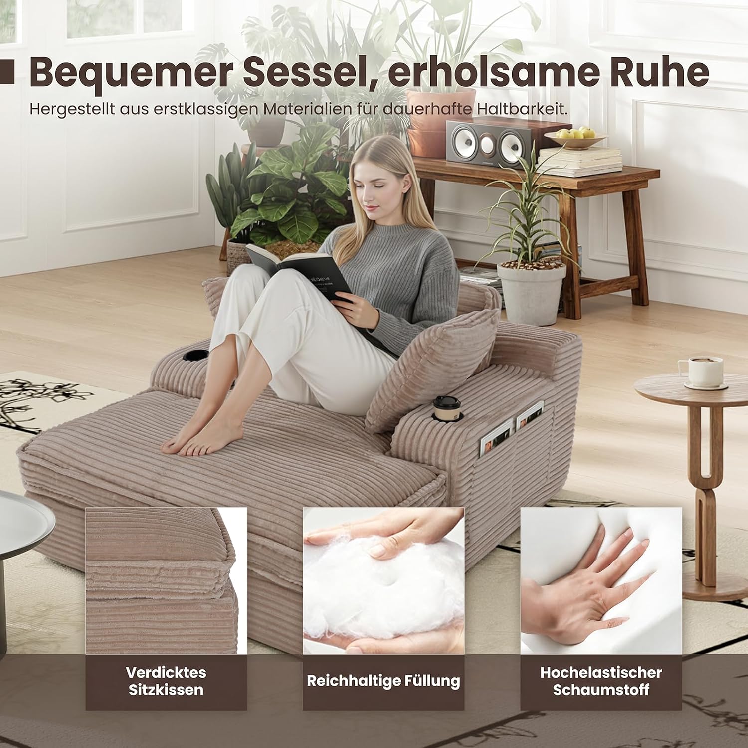 MALOL Schlafsofa, Boneless Sofas & Couches, Schlafcouch mit Schlaffunktion, Couch mit Chaiselongue, 3 Kissen, Bequeme Sofa Couch für Schlafzimmer & Wohnzimmer, Grau, 170cm * 133cm * 66cm, Kamel