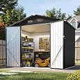 Juskys Metal XL Tool Shed - Garden Shed & Tool Shed with Sliding Door, Foundation Frame & Lock, Weatherproof Garden Cabinet for Storage - Dark Grey