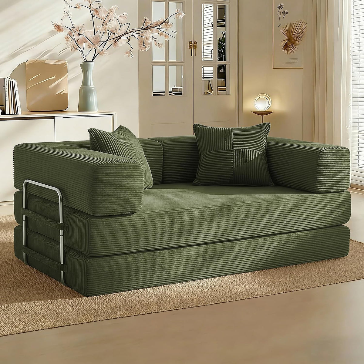 Vipbear Schlafsofa 160cm Breit, Boneless Couch mit Schlaffunktion Cord Sofa