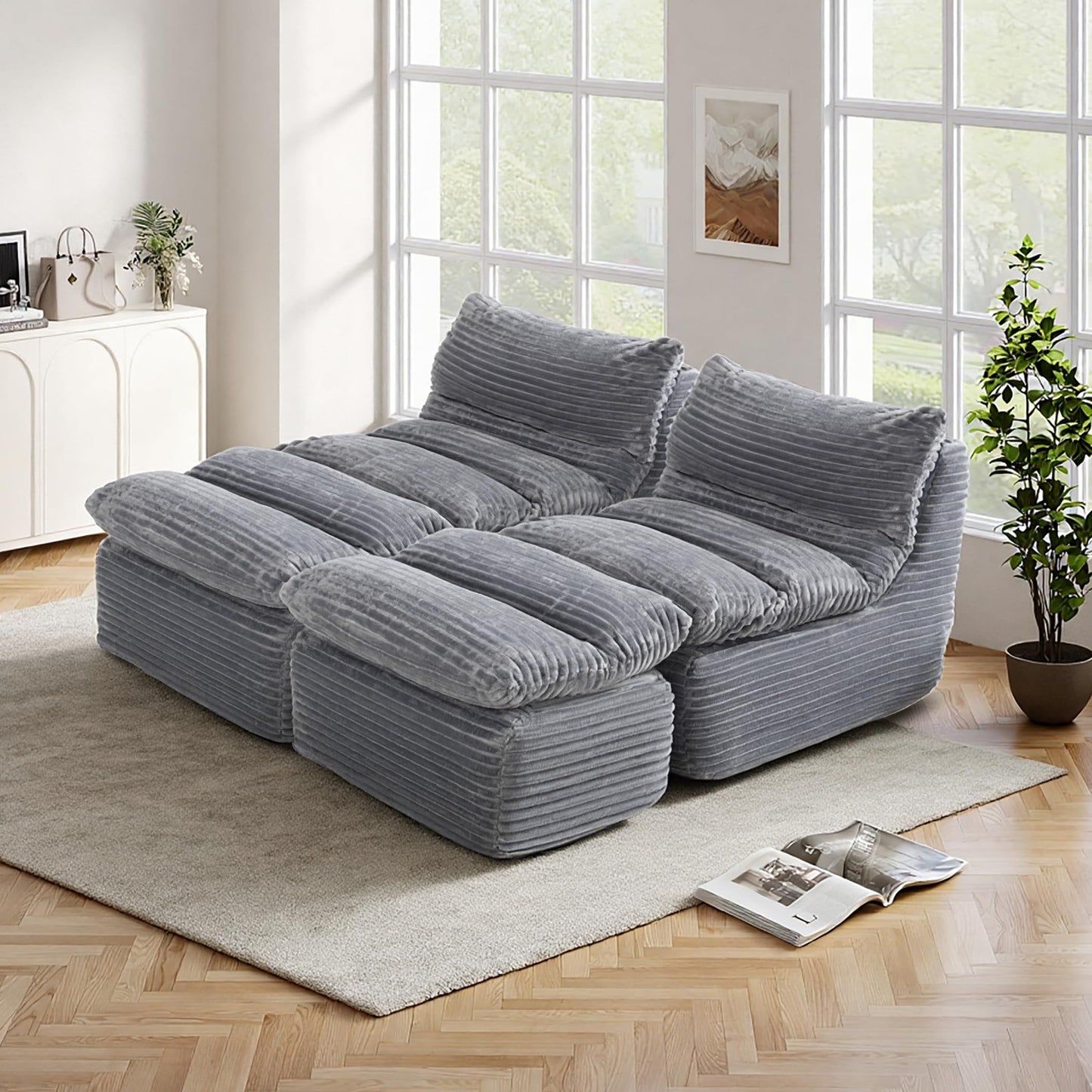 MALOL Schlafsofa, Boneless Sofas & Couches, Schlafcouch mit Schlaffunktion, Couch mit Chaiselongue, 3 Kissen, Bequeme Sofa Couch für Schlafzimmer & Wohnzimmer, Grau, 170cm * 133cm * 66cm, Grau