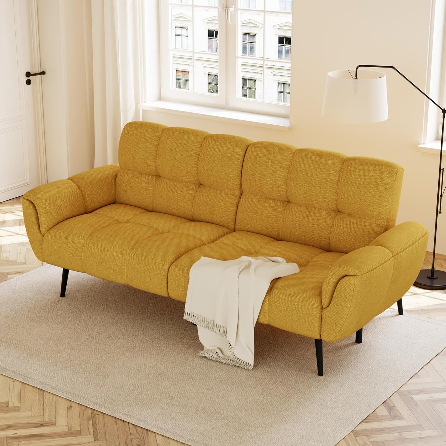 HIPIHOM Sofa Mit Schlaffunktion, Klappsofa Sofa 3 Sitzer, Schlafsofa 155x85cm, Bequemes Geeignet Für Wohnzimmer, Schlafzimme, Büro, Lounge, Zimmerr