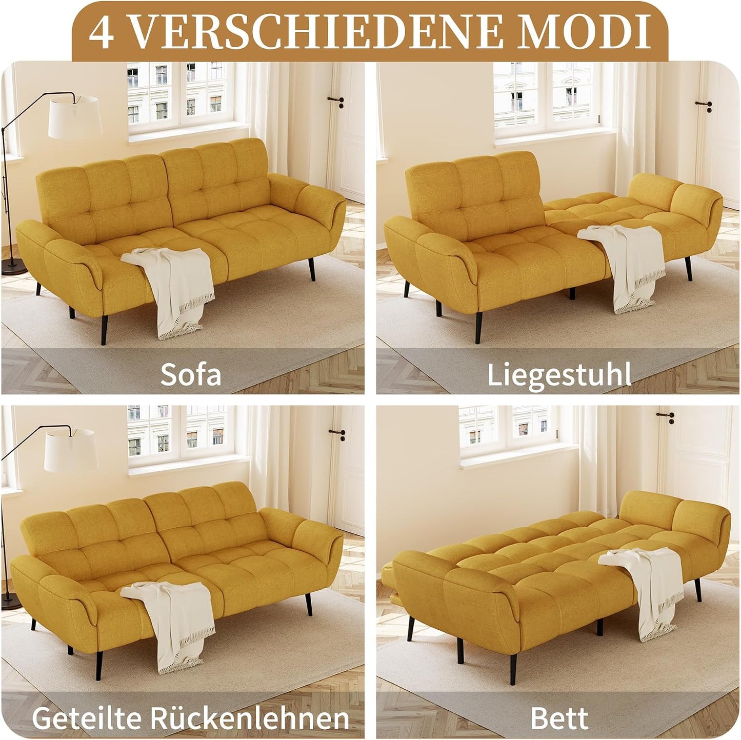 HIPIHOM Sofa Mit Schlaffunktion, Klappsofa Sofa 3 Sitzer, Schlafsofa 155x85cm, Bequemes Geeignet Für Wohnzimmer, Schlafzimme, Büro, Lounge, Zimmerr