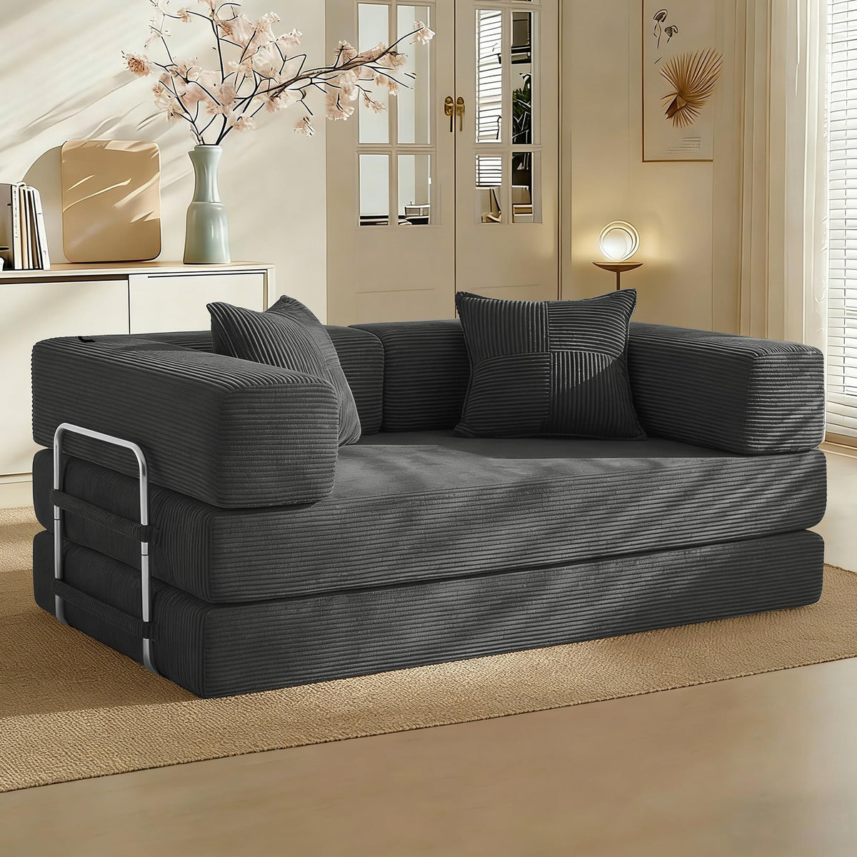 Vipbear Schlafsofa 160cm Breit, Boneless Couch mit Schlaffunktion Cord Sofa