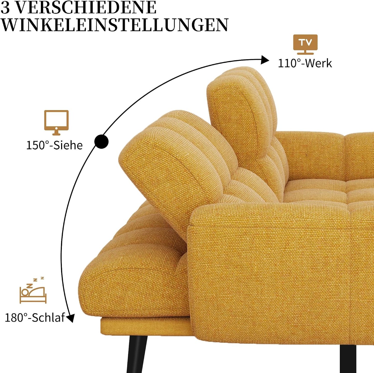 HIPIHOM Sofa Mit Schlaffunktion, Klappsofa Sofa 3 Sitzer, Schlafsofa 155x85cm, Bequemes Geeignet Für Wohnzimmer, Schlafzimme, Büro, Lounge, Zimmerr