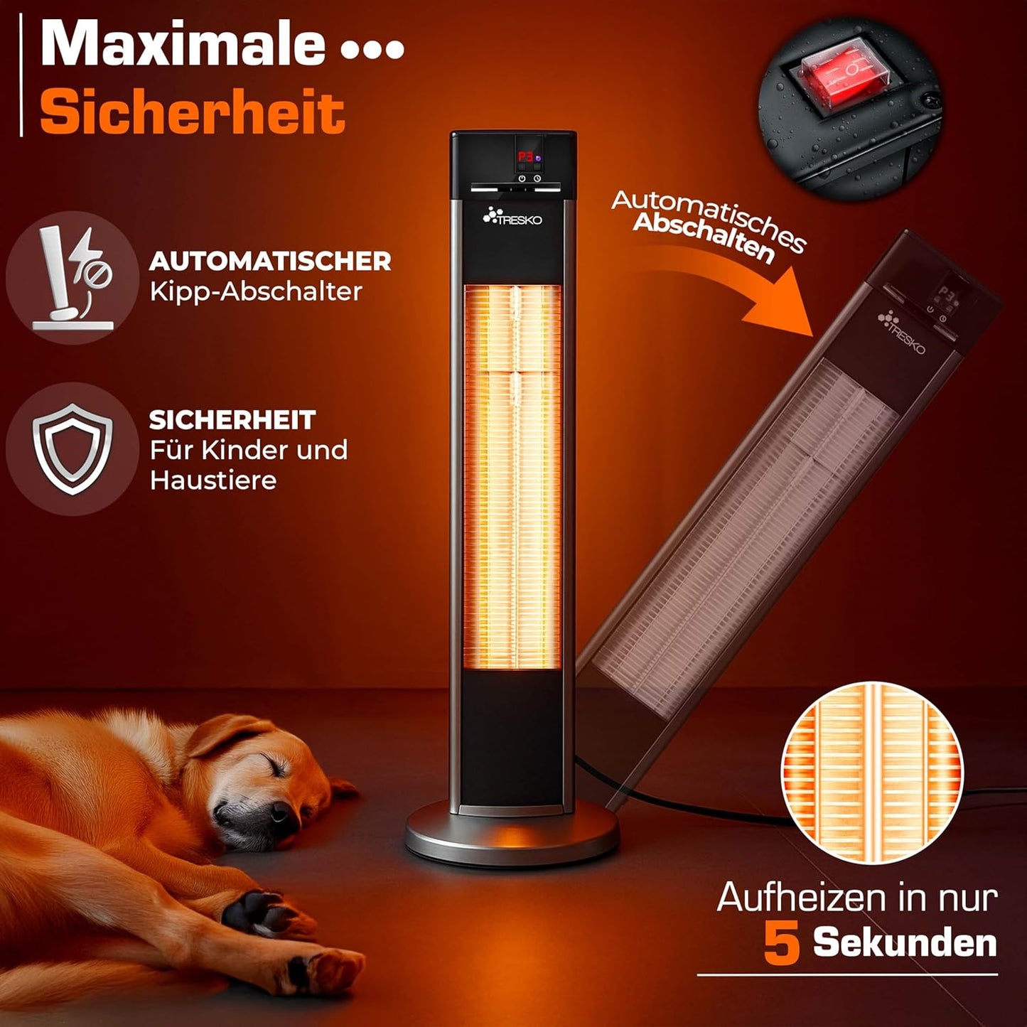 TRESKO THSL-009 Infrarot Standheizstrahler Innen & Aussen 2000W