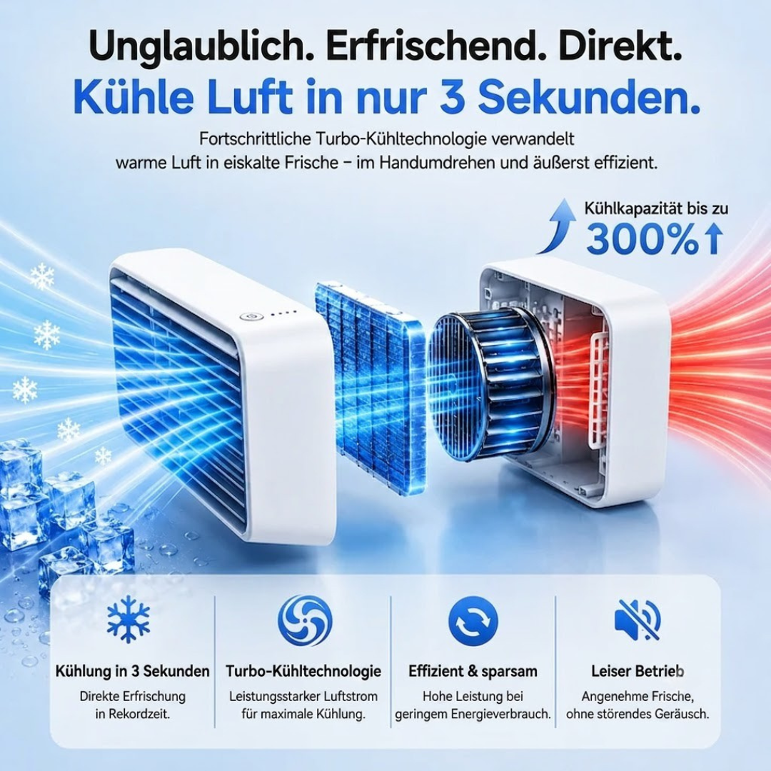 Mini Luftkühler Tragbar mit Fernbedienung 3000mAh Akku