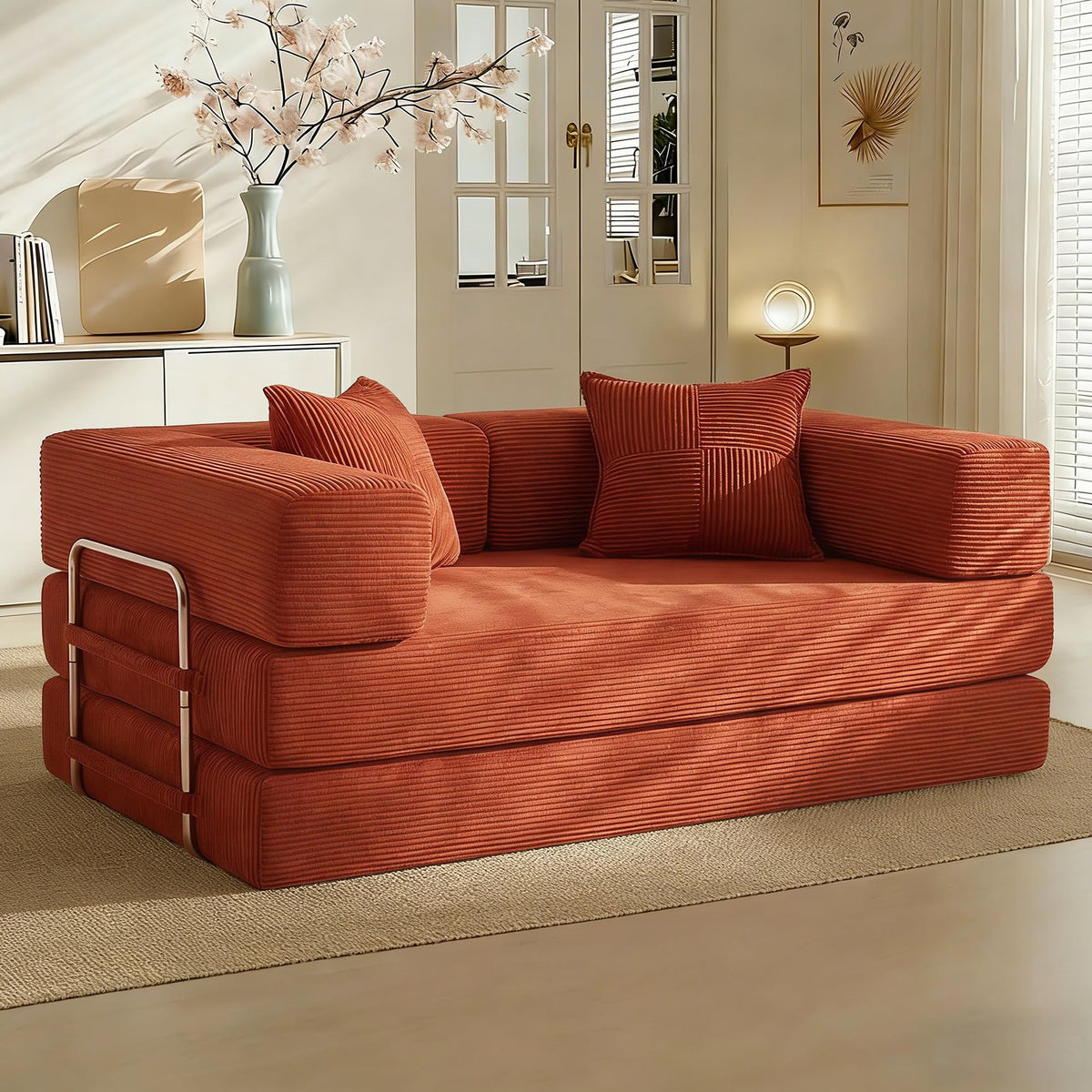 Vipbear Schlafsofa 160cm Breit, Boneless Couch mit Schlaffunktion Cord Sofa