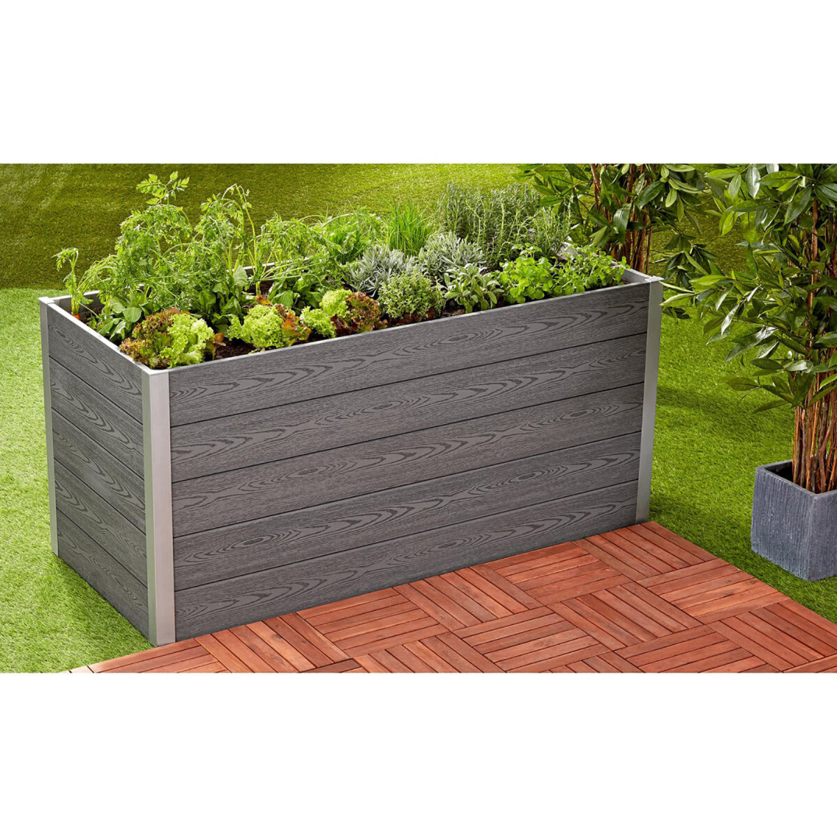Alu / WPC-Hochbeet Pflanzkasten 160 x 75 x 70 cm Grau Braun