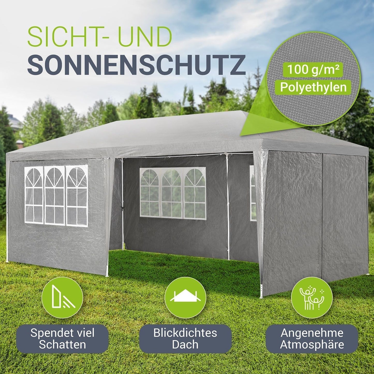 Partyzelt 3x6m Gartenpavillon mit Seitenteilen