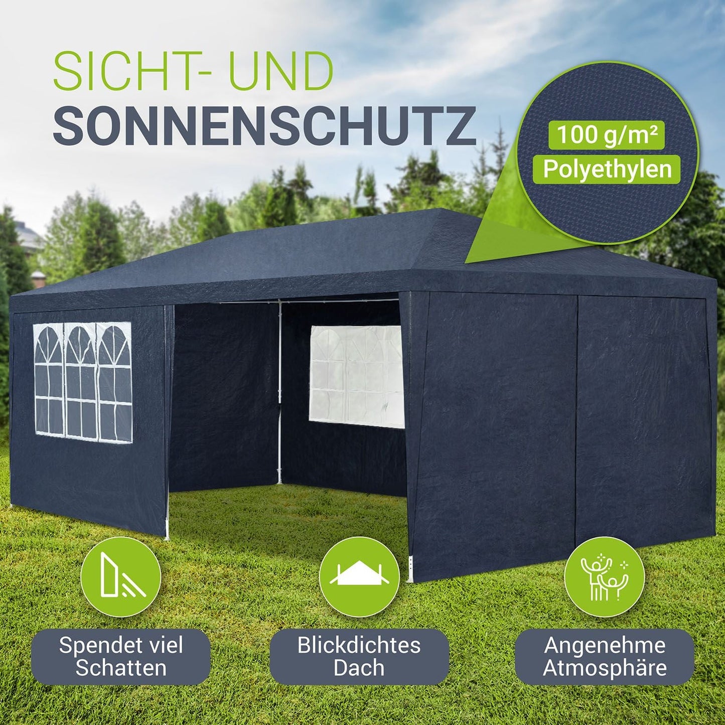 Partyzelt 3x6m Gartenpavillon mit Seitenteilen