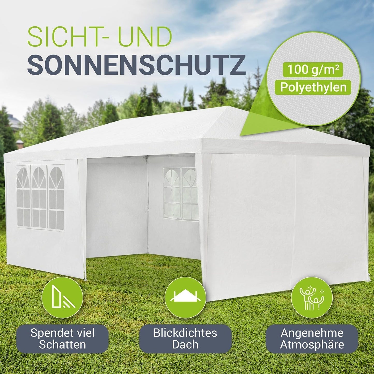 Partyzelt 3x6m Gartenpavillon mit Seitenteilen