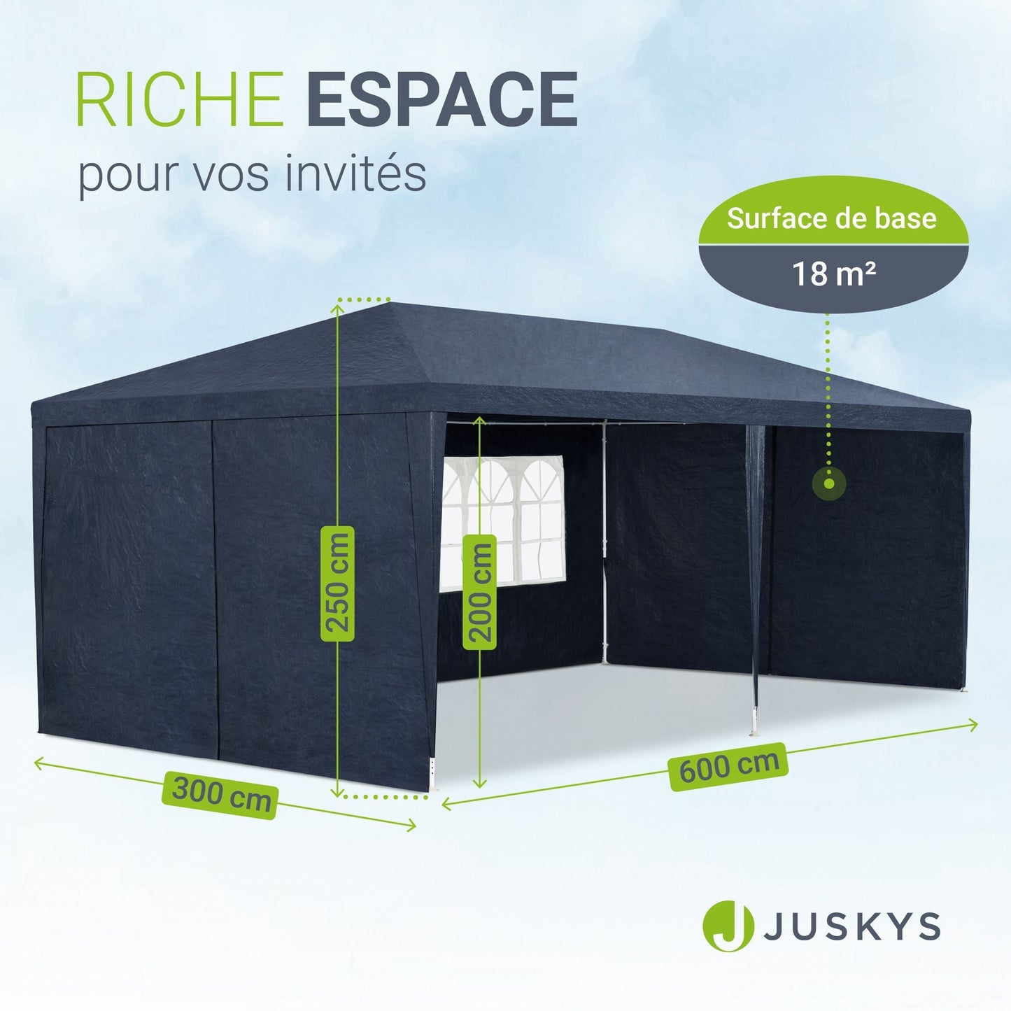 Partyzelt 3x6m Gartenpavillon mit Seitenteilen