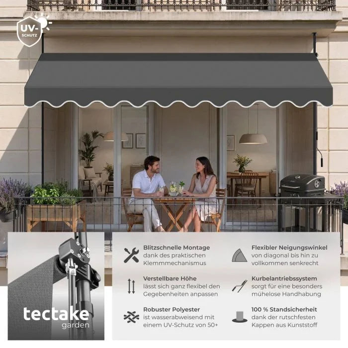 TecTake 404971 Klemmmarkise mit Handkurbel Höhenverstellbar