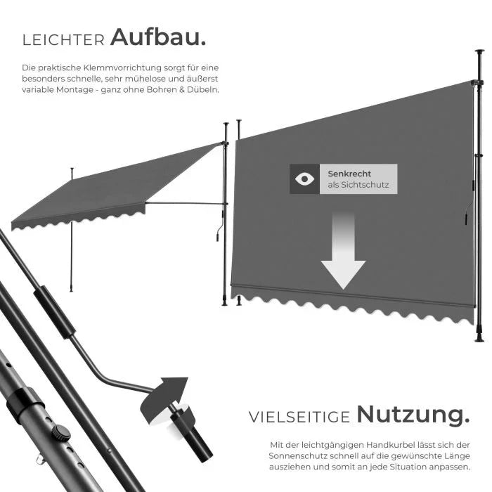 TecTake 404971 Klemmmarkise mit Handkurbel Höhenverstellbar