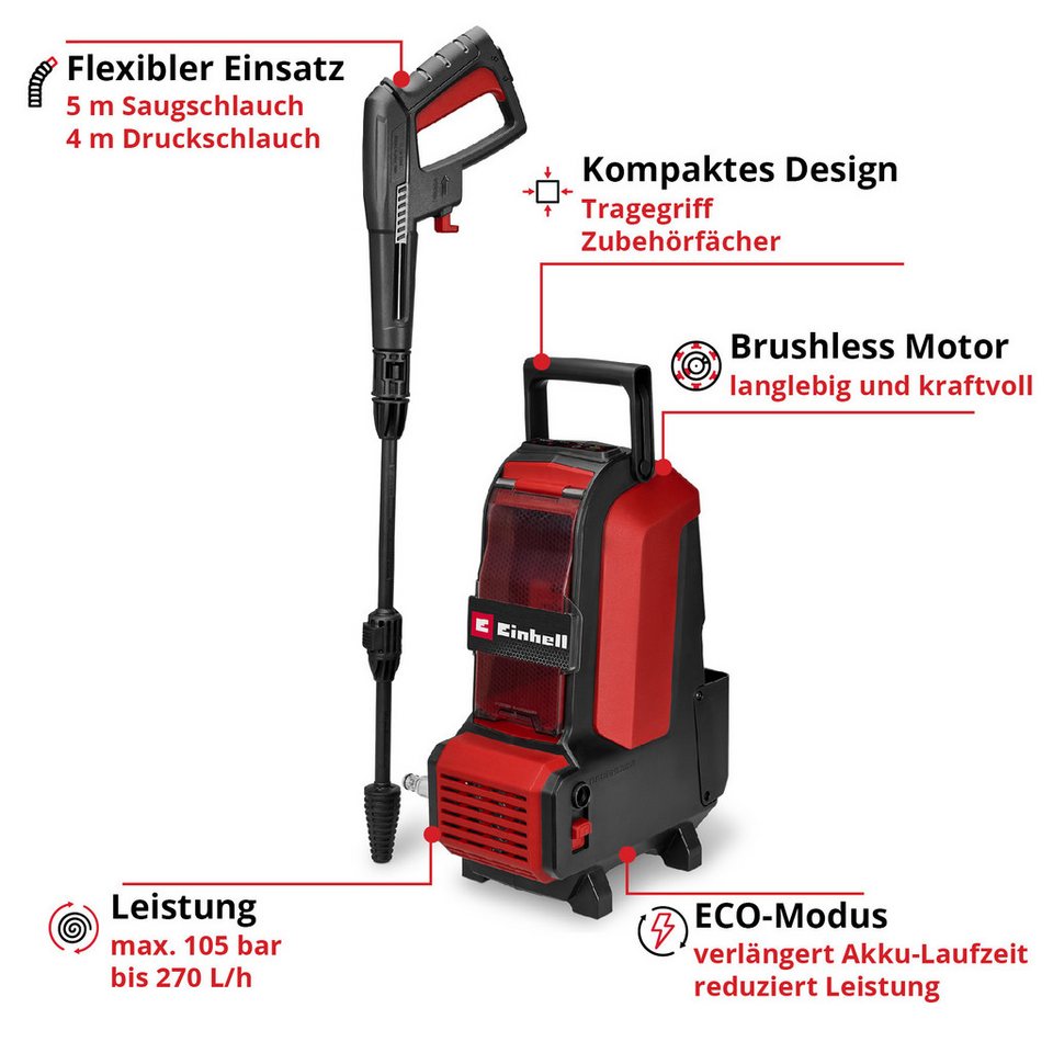 Einhell HYPRESSO 36/105 Akku-Hochdruckreiniger 36V 70 bar